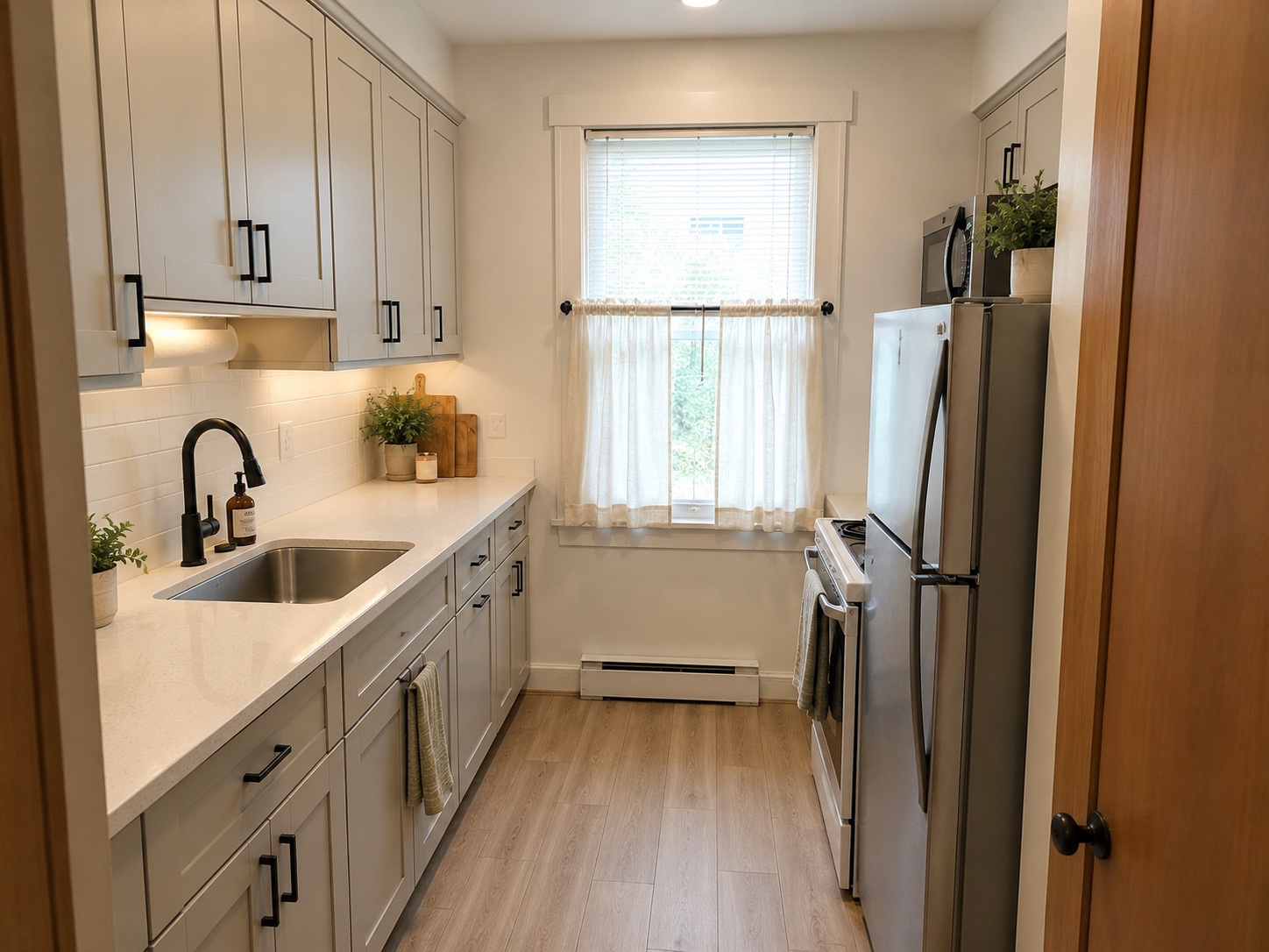 The same kitchen after a full remodel in the same footprint